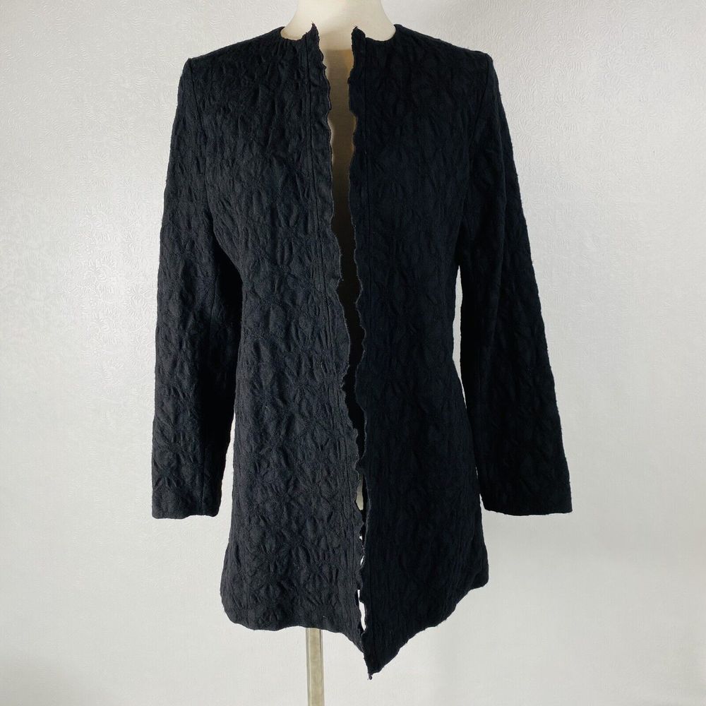 Eileen Fisher Petite Sz PS Black Open Front Jacket Lightweight
